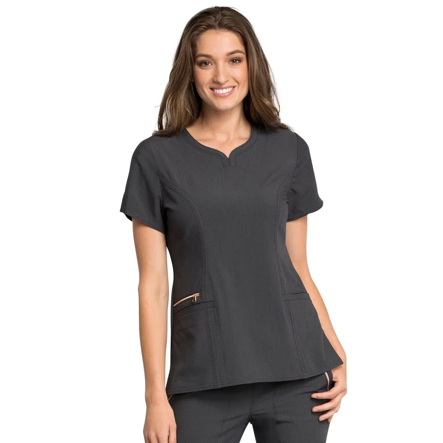 Statement By Cherokee Scrub Tops Pewter / XXS Statement by Cherokee Scrubs Ribbed V-Neck Top