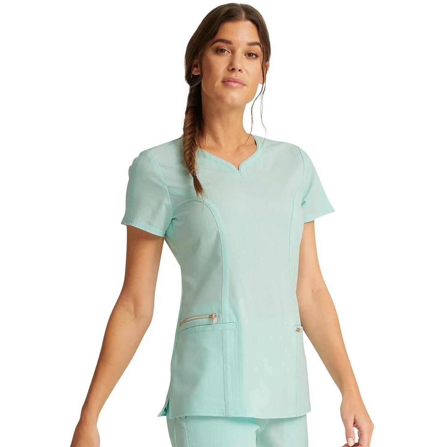 Statement By Cherokee Scrub Tops Minty Meadow / XS Statement by Cherokee Scrubs Ribbed V-Neck Top