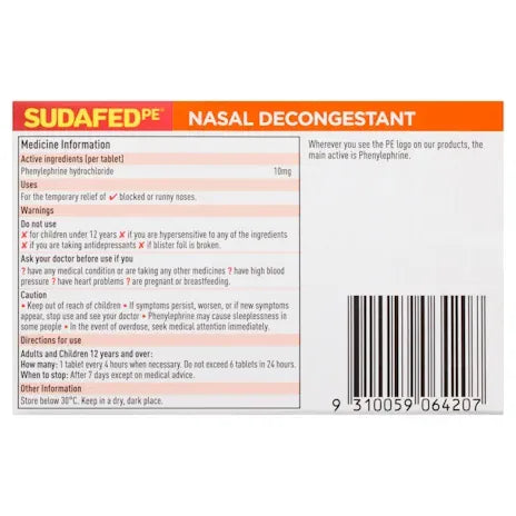 Sudafed PE Nasal Decongestant Tablets - Non-Drowsy Maximum Strength