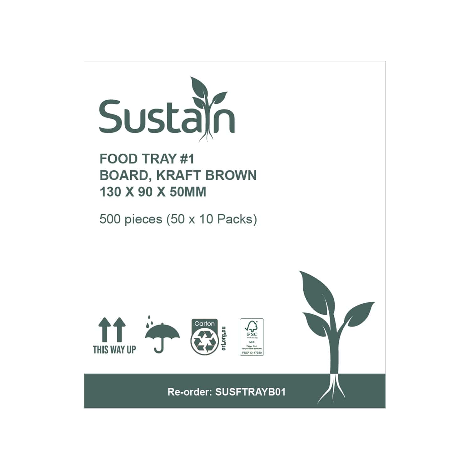 Sustain Disposable Food Packaging Carton of 500 Sustain Food Tray #1 Brown