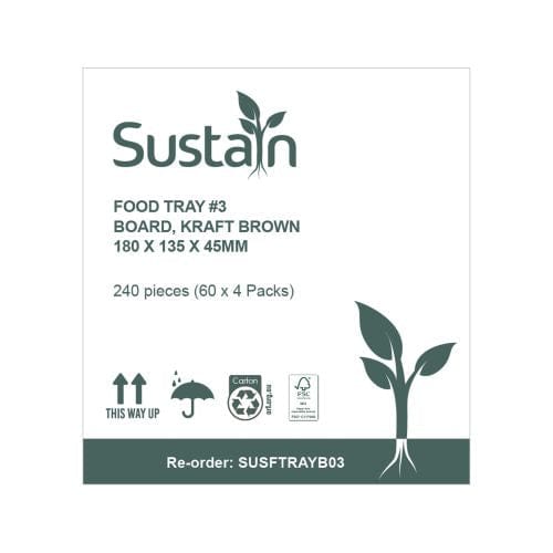 Sustain Disposable Food Packaging Carton of 240 Sustain Food Tray #3 Brown