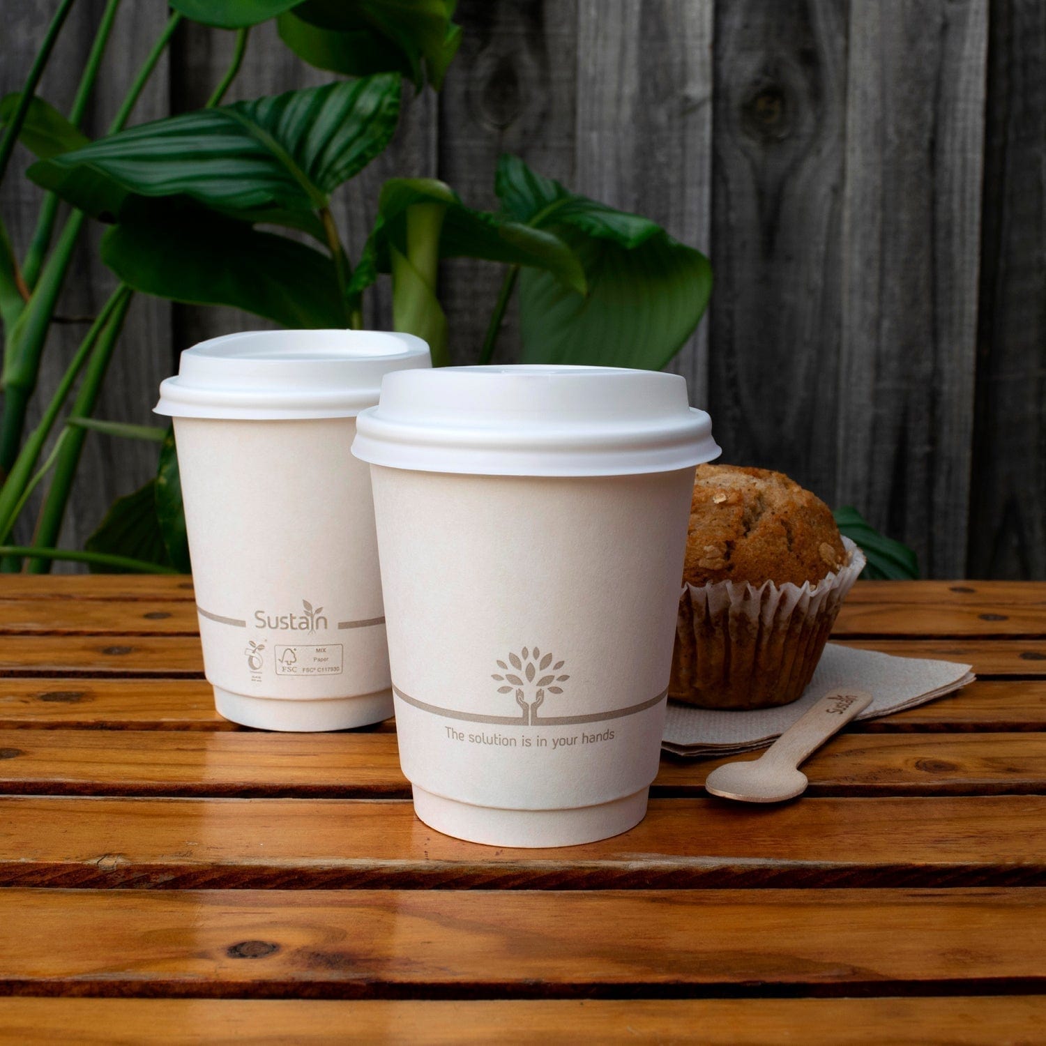 Sustain Disposable Food Packaging Carton of 500 Sustain Hot Cup Double Wall Paper/BioPBS White 8oz