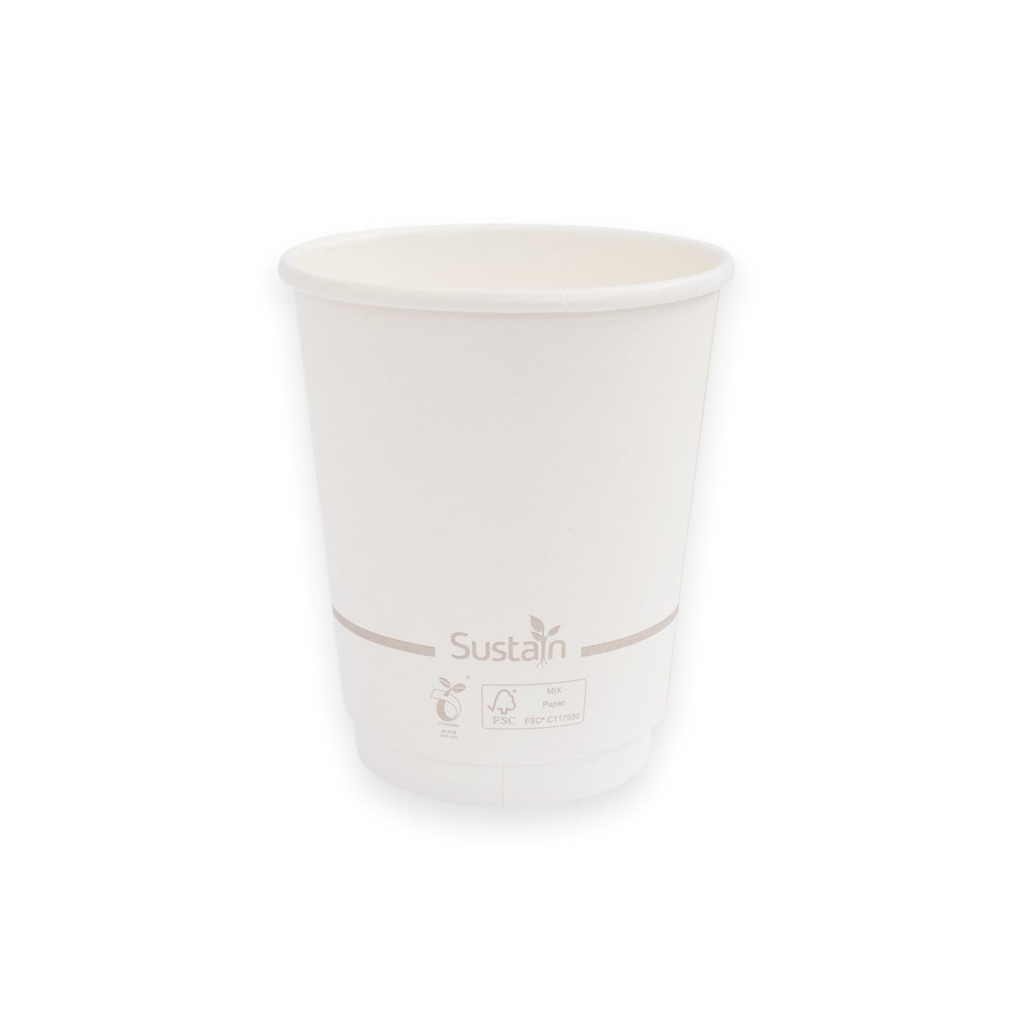 Sustain Disposable Food Packaging Carton of 500 Sustain Hot Cup Double Wall Paper/BioPBS White 8oz