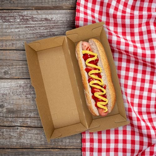 Sustain Disposable Food Packaging Carton of 200 Sustain Hot Dog Box Brown
