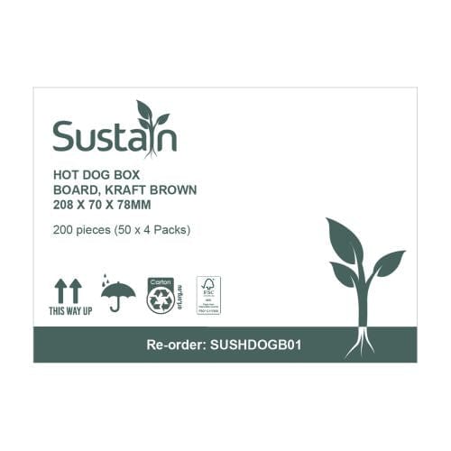 Sustain Disposable Food Packaging Carton of 200 Sustain Hot Dog Box Brown