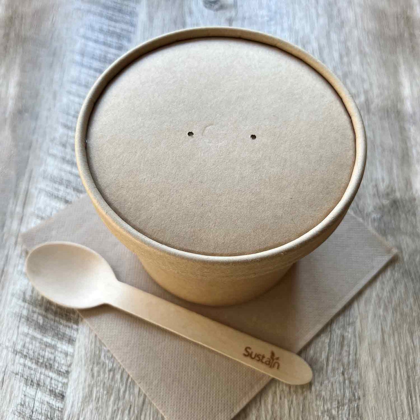 Sustain Disposable Food Packaging Carton of 500 Sustain Paper Lid Kraft Brown To Suit Round Paper Bowl 12