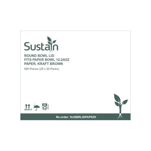 Sustain Disposable Food Packaging Carton of 500 Sustain Paper Lid Kraft Brown To Suit Round Paper Bowl 12