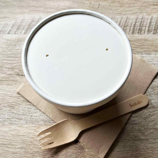 Sustain Disposable Food Packaging Carton of 500 Sustain Paper Lid White To Suit Round Paper Bowl 12 to 24oz 115mm