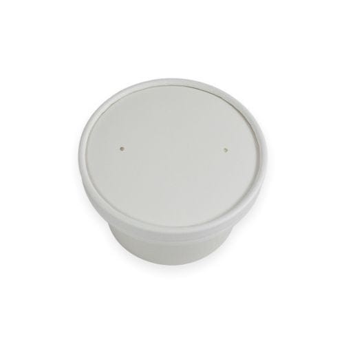 Sustain Disposable Food Packaging Carton of 500 Sustain Paper Lid White To Suit Round Paper Bowl 12 to 24oz 115mm
