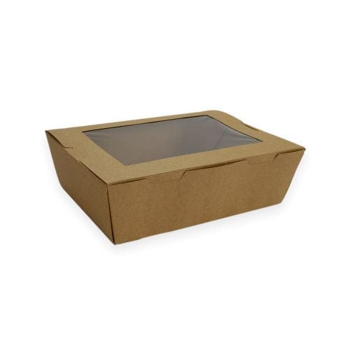 Sustain Disposable Food Packaging Carton of 200 Sustain Paper Lunch Box PLA Window Kraft Brown Large