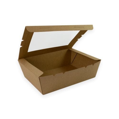 Sustain Disposable Food Packaging Carton of 200 Sustain Paper Lunch Box PLA Window Kraft Brown Large