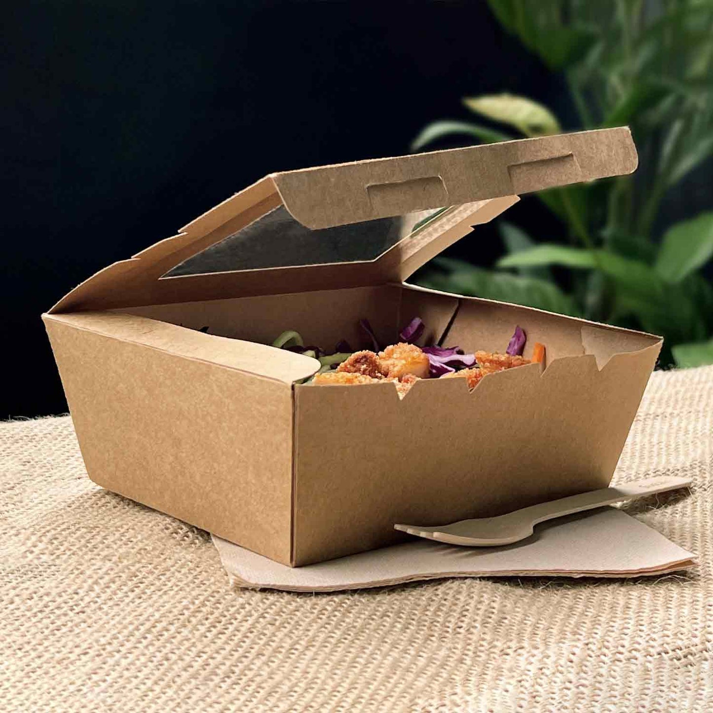 Sustain Disposable Food Packaging Carton of 200 Sustain Paper Lunch Box PLA Window Kraft Brown Medium