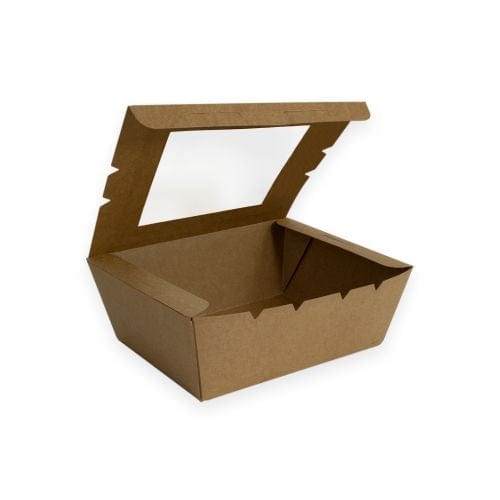 Sustain Disposable Food Packaging Carton of 200 Sustain Paper Lunch Box PLA Window Kraft Brown Medium