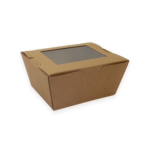 Sustain Disposable Food Packaging Carton of 200 Sustain Paper Lunch Box PLA Window Kraft Brown Small