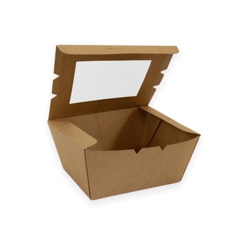 Sustain Disposable Food Packaging Carton of 200 Sustain Paper Lunch Box PLA Window Kraft Brown Small