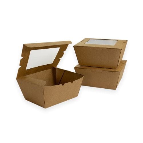 Sustain Disposable Food Packaging Carton of 200 Sustain Paper Lunch Box PLA Window Kraft Brown Small