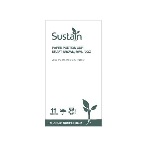 Sustain Disposable Food Packaging Carton of 2000 Sustain Paper Portion Cup Kraft Brown 60ml/2oz