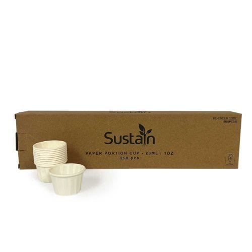 Sustain Disposable Food Packaging Carton of 5000 Sustain Paper Portion Cup Pleated White 28ml