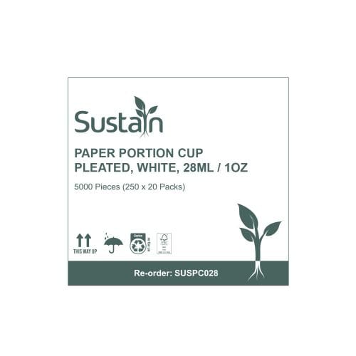 Sustain Disposable Food Packaging Carton of 5000 Sustain Paper Portion Cup Pleated White 28ml