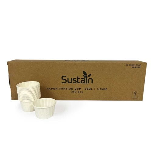 Sustain Disposable Food Packaging Carton of 5000 Sustain Paper Portion Cup Pleated White 35ml