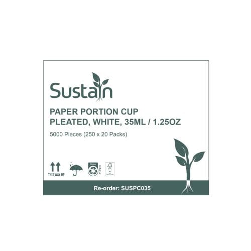 Sustain Disposable Food Packaging Carton of 5000 Sustain Paper Portion Cup Pleated White 35ml