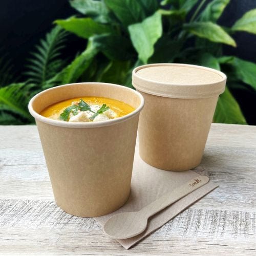 Sustain Disposable Food Packaging Carton of 500 Sustain Paper Round Bowl/Container Kraft Brown 24oz 115mm