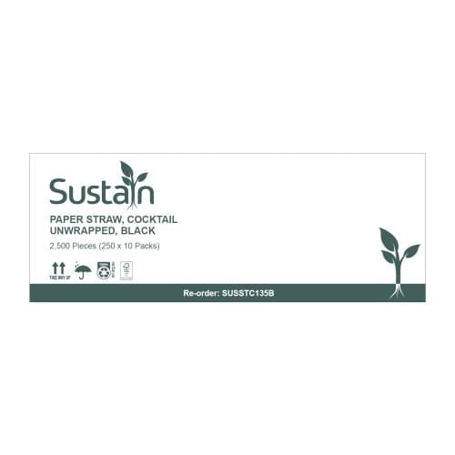 Sustain Paper Straw Cocktail 135mm Black 500