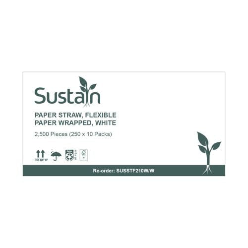 Sustain Paper Straw Flexible White 210mm Wrapped