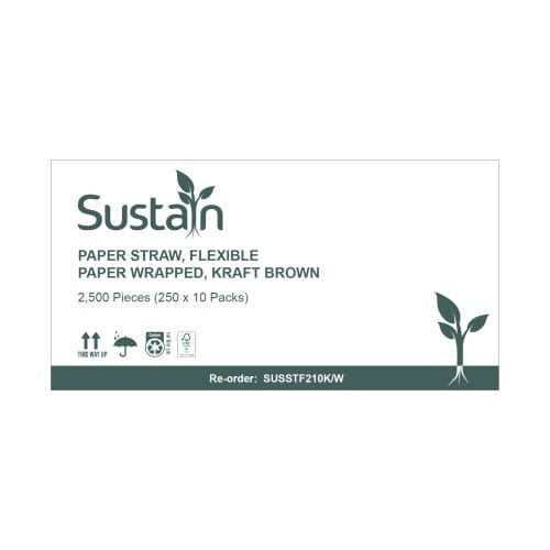 Sustain Paper Straw Flexible Wrapped Kraft Brown 210mm