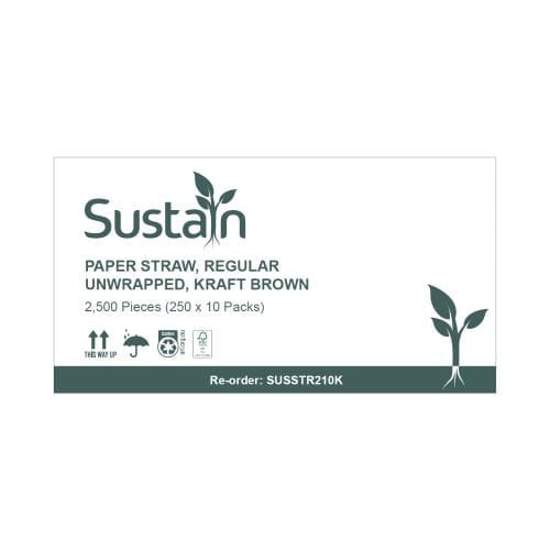 Sustain Paper Straw Regular Kraft Brown 210mm