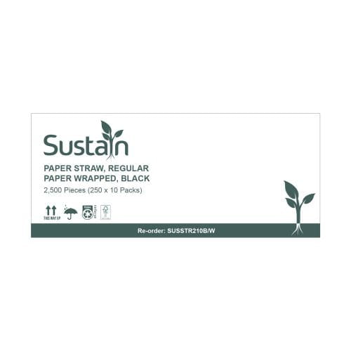 Sustain Paper Straw Regular Wrapped 210mm Black
