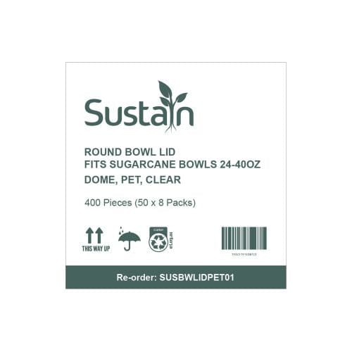 Sustain Disposable Food Packaging Carton of 400 Sustain Pet Dome Lid For Sugarcane Bowl Round 24