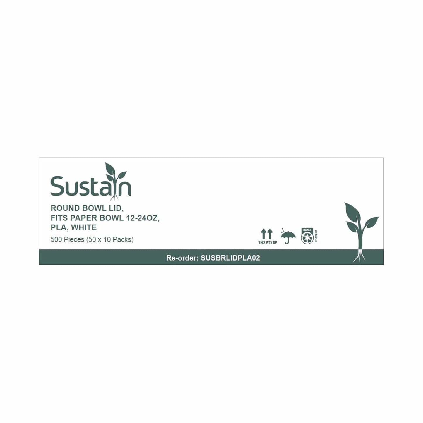 Sustain Disposable Food Packaging Carton of 500 Sustain PLA Lid To Suit Round Paper Bowl 12