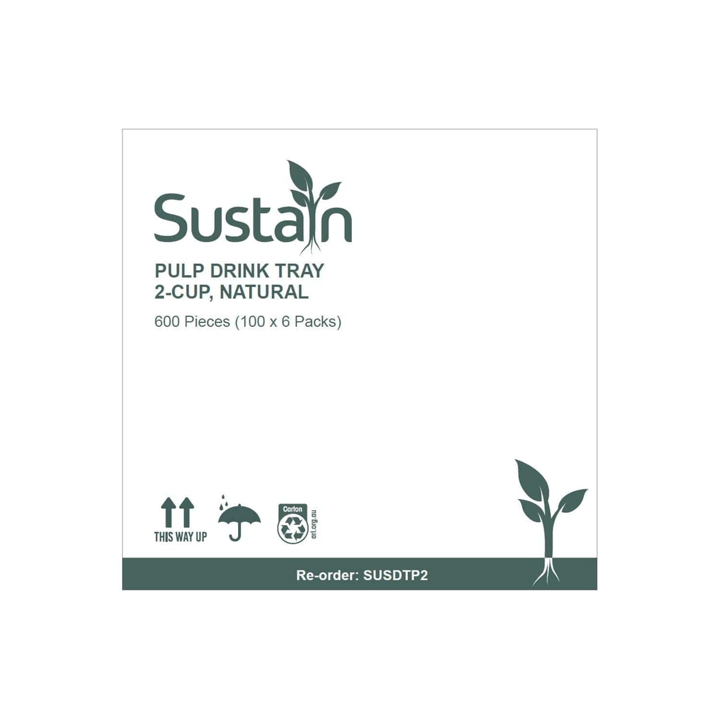 Sustain Disposable Food Packaging Carton of 600 Sustain Pulp Drink Tray, 2