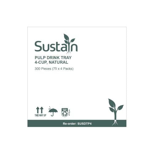 Sustain Disposable Food Packaging Carton of 300 Sustain Pulp Drink Tray, 4