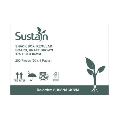 Sustain Disposable Food Packaging Carton of 200 Sustain Snack Box Regular Brown