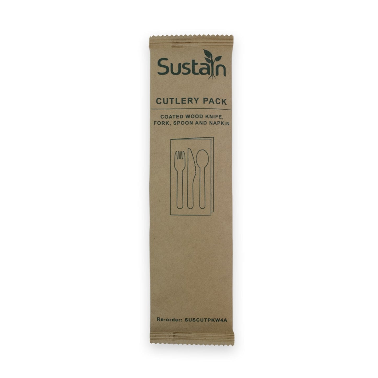 Sustain Bags & Takeaway Natural Sustain Wooden Cutlery Pack with Fork, Knife, Spoon, Napkin