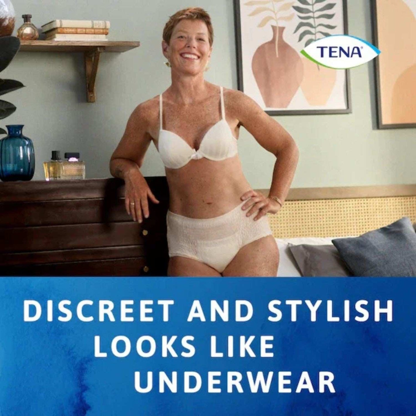 Tena Discreet High Waist Underwear - Creme Large