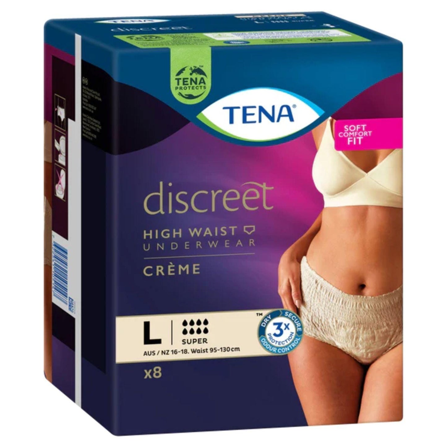 Tena Discreet High Waist Underwear - Creme Large