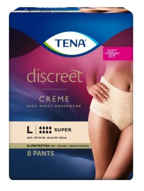 Tena Discreet High Waist Underwear - Creme Large