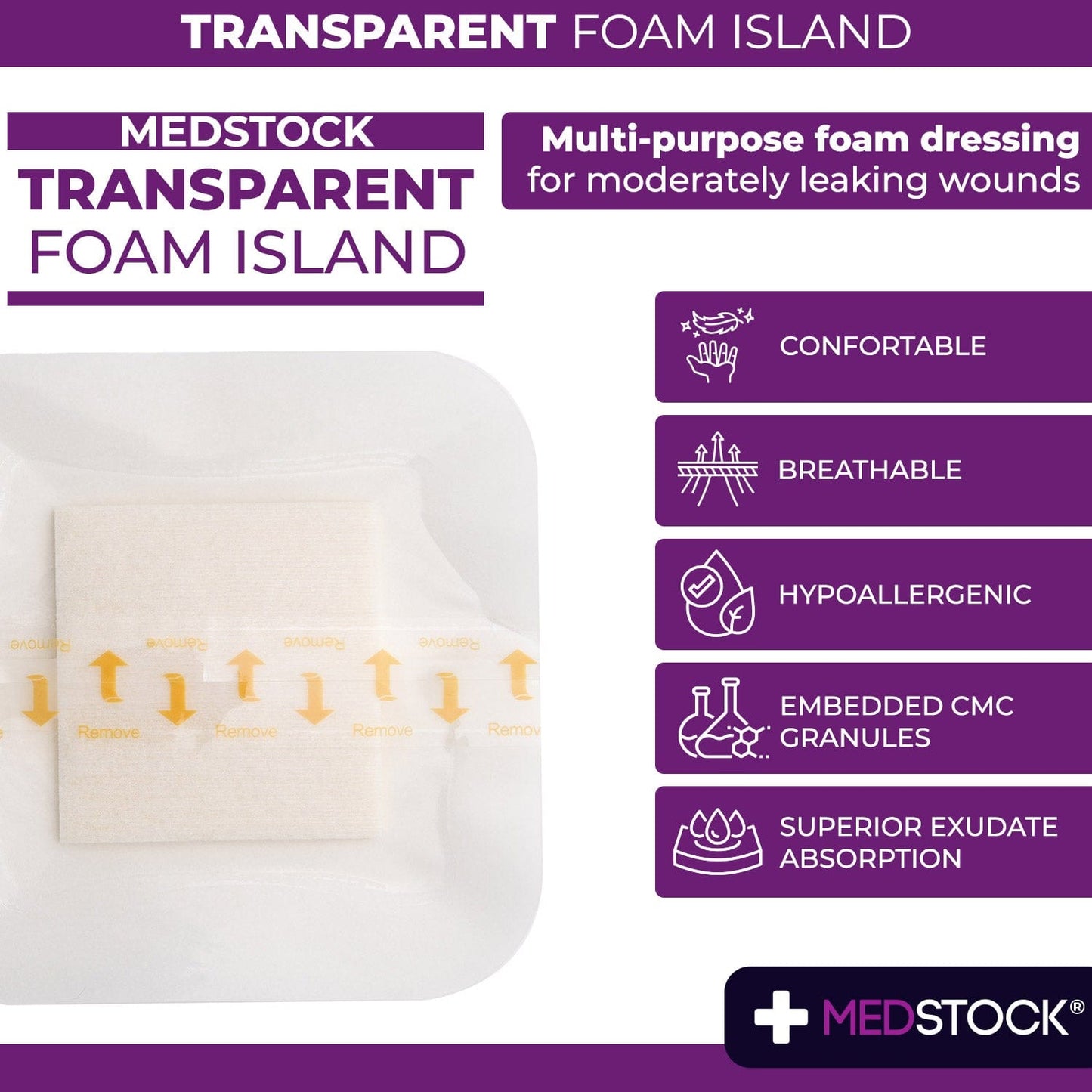 Transparent Foam Island Dressing 7.5cm x 7.5cm