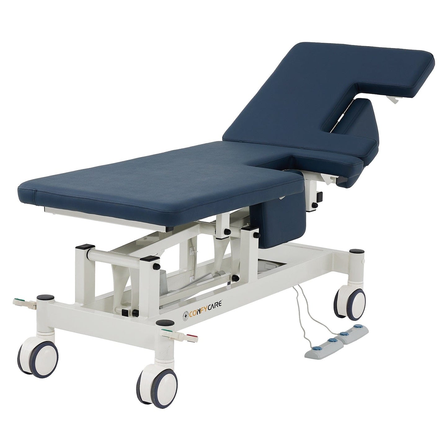 Two Section Navy Cardiology Couch With Dual Cut Outs