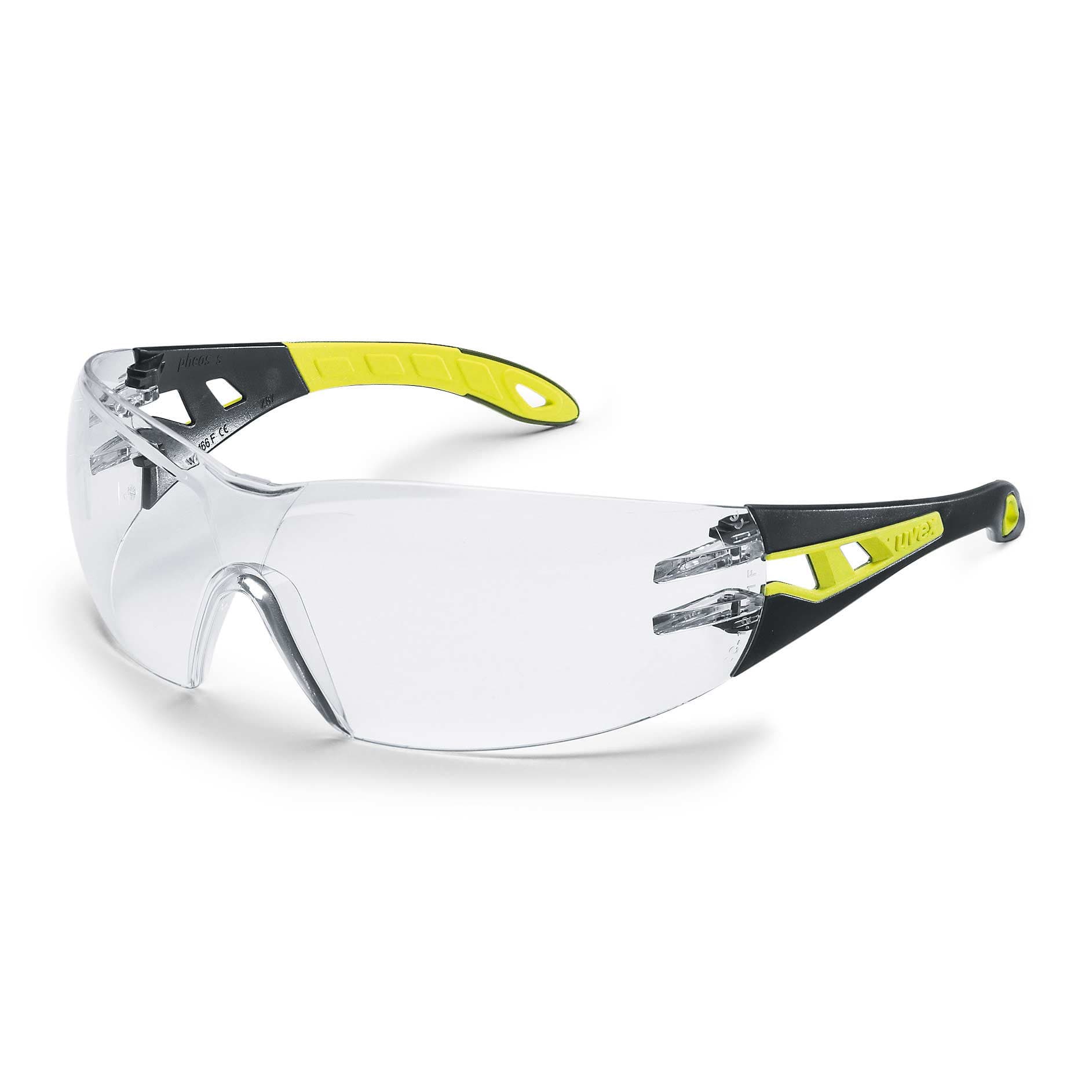 UVEX Safety Glasses Clear / 80%+ / Black/Lime Arms / SV THS UVEX Pheos S Eye Protection Spectacles