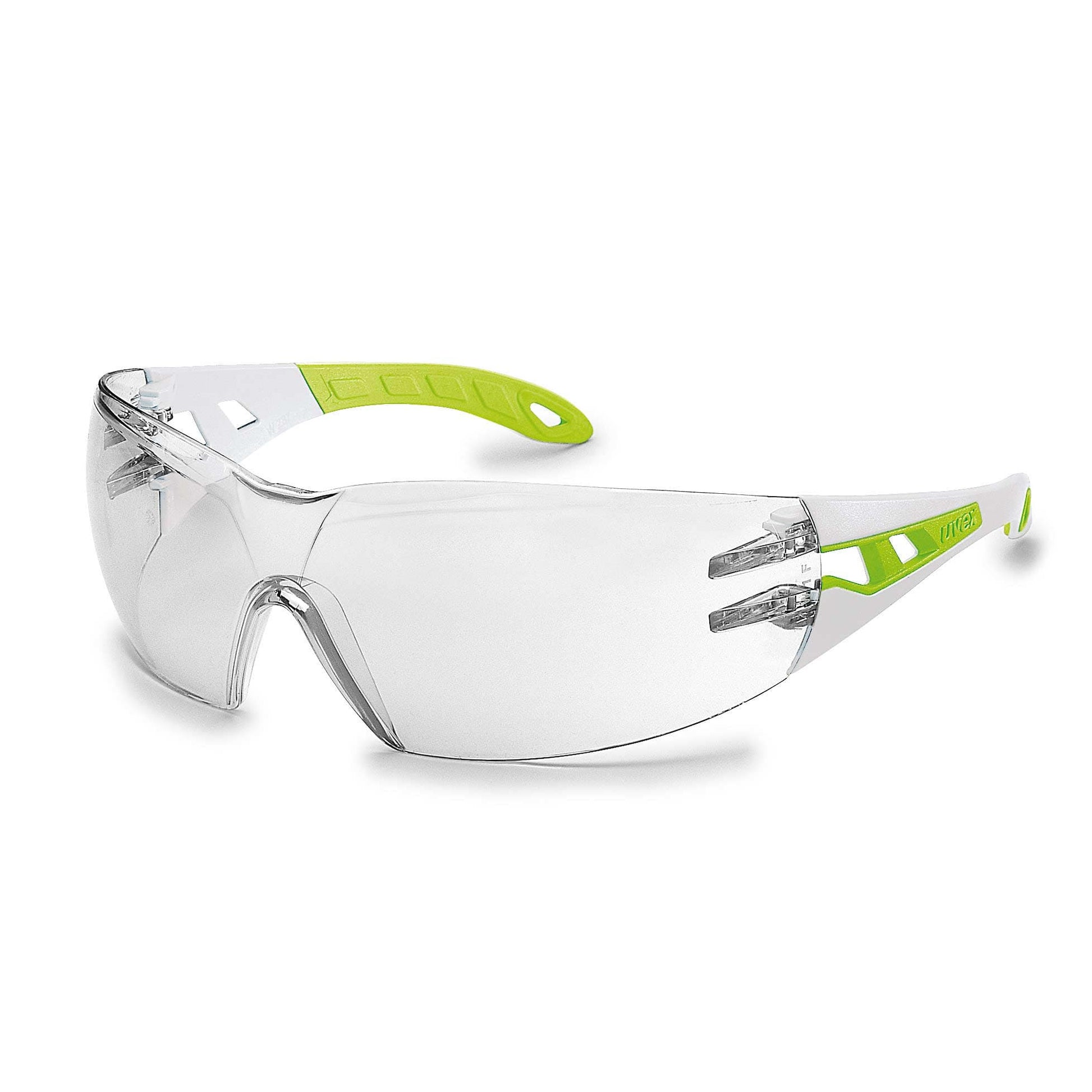 UVEX Safety Glasses Clear / 80%+ / White/Lime Arms / SV Excellence UVEX Pheos S Eye Protection Spectacles