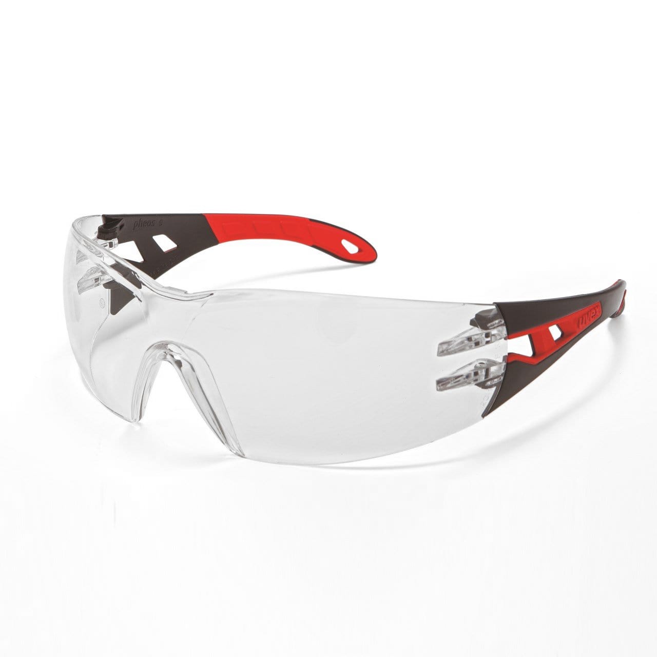 UVEX Safety Glasses Clear / 80%+ / Black/Red Arms / SV Sapphire UVEX Pheos S Eye Protection Spectacles