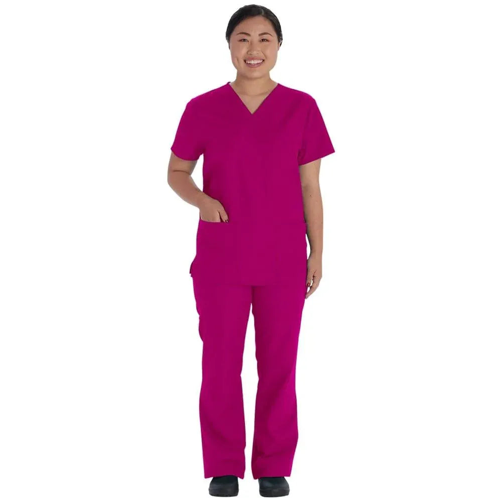 Vital Treads Scrubs Set 2XL / Raspberry Vital Treads Unisex Scrubs V-Neck Top & Drawstring Pant Set
