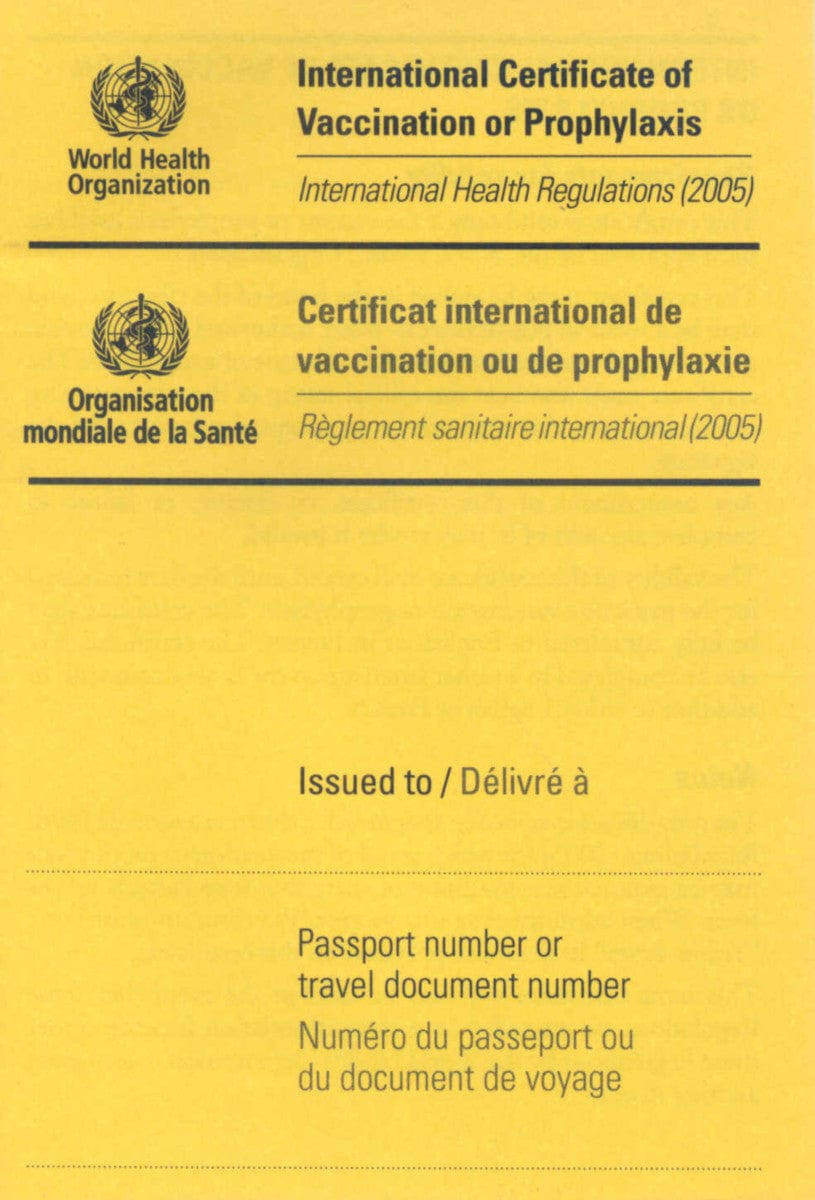 World Health Organisation WHO WHO International Vaccination Certicate A/F 2005 Each
