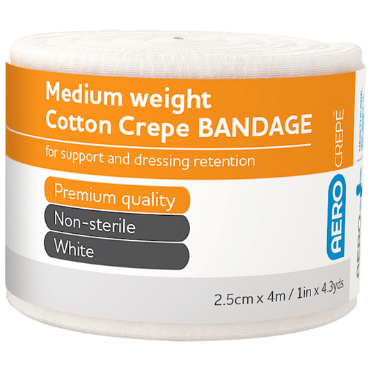 Aero Healthcare Medical Consumables AEROCREPE Medium Cotton Crepe Bandage 2.5cm x 4M Wrap