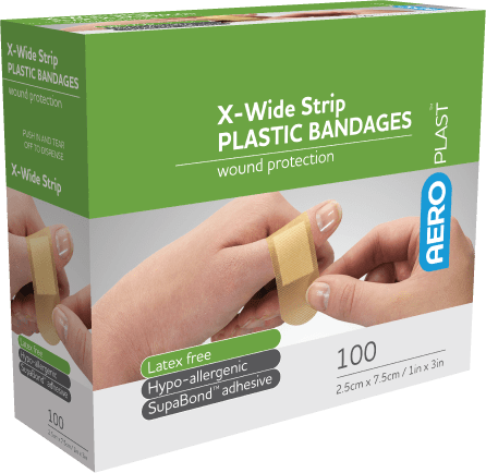 Aero Healthcare Adhesive Plasters AEROPLAST Plastic X-Wide Strip 7.5 x 2.5cm
