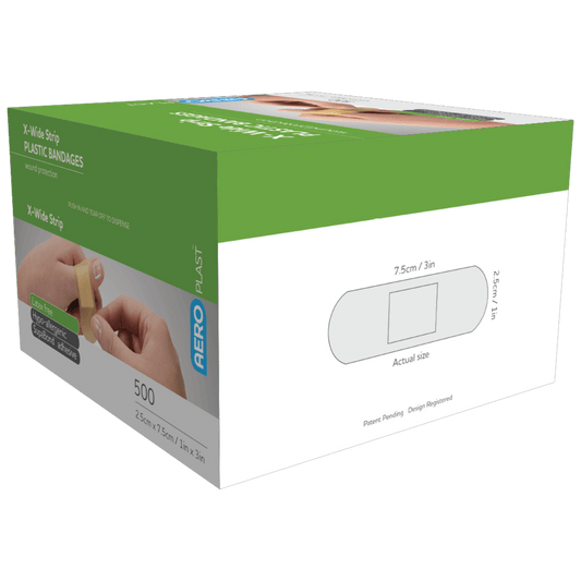 Aero Healthcare Adhesive Plasters AEROPLAST Plastic X-Wide Strip 7.5 x 2.5cm